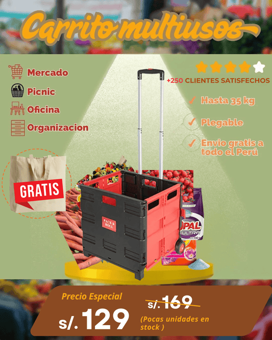 Carrito plegable multiusos + Bolso de tocuyo con fuelle 📦