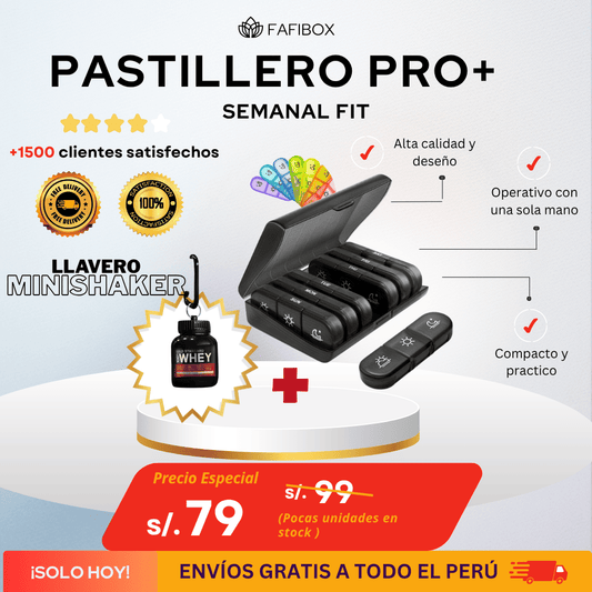 Pastillero Pro+ Semanal Fit + Minishaker llavero